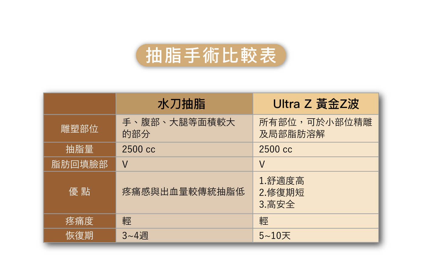 抽脂手術比較表